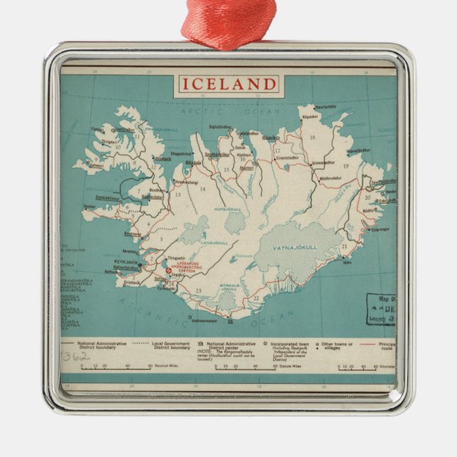 Karte von Island (circa 1959) Ornament Aus Metall (Vorne)