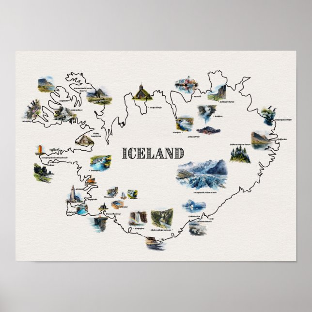 Karte von Island Poster (Vorne)