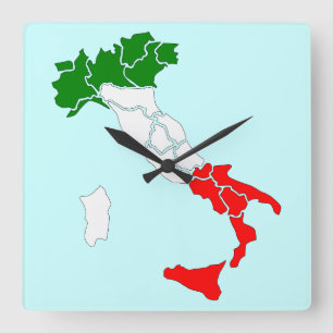 Karte von Italien Quadrat Uhr. Quadratische Wanduhr