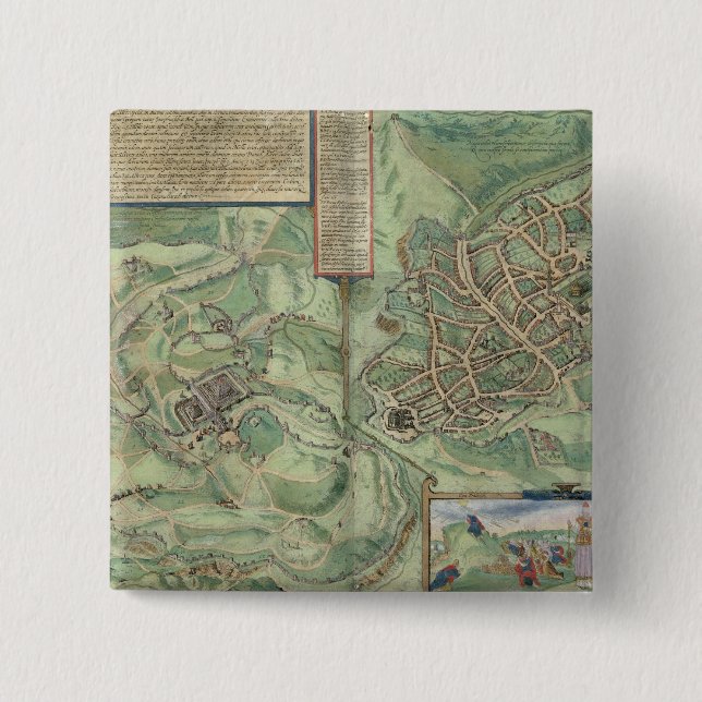 Karte von Jerusalem, von 'Civitates Orbis Terrarum Button (Vorderseite)