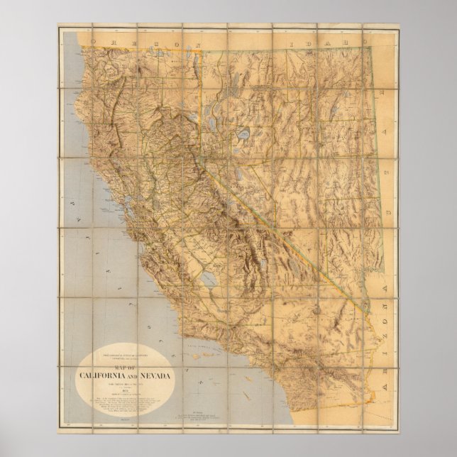 Karte von Kalifornien und Nevada Poster (Vorne)