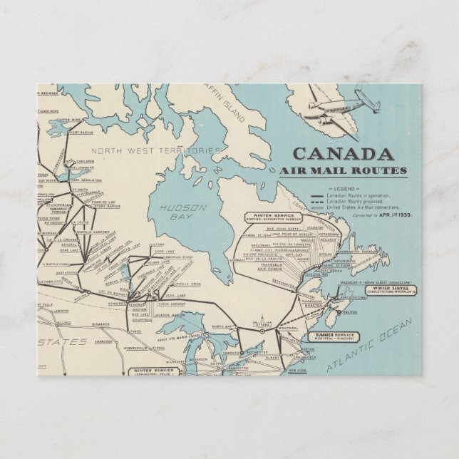 Karte von Kanada - Kanada Air Mail Routes (Vorderseite)