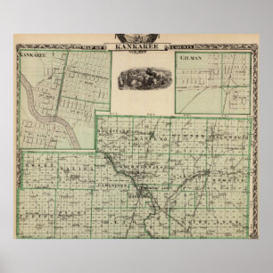 Karte von Kankakee County, von Kankakee und von Poster