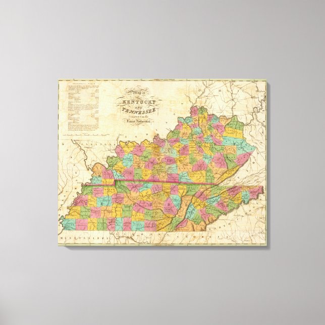 Karte von Kentucky und Tennessee Leinwanddruck (Vorderseite)