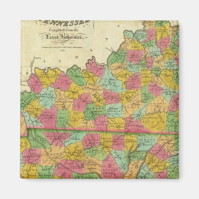 Karte von Kentucky und Tennessee Magnet (Vorne)