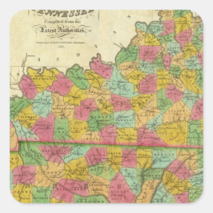 Karte von Kentucky und von Tennessee Quadratischer Aufkleber