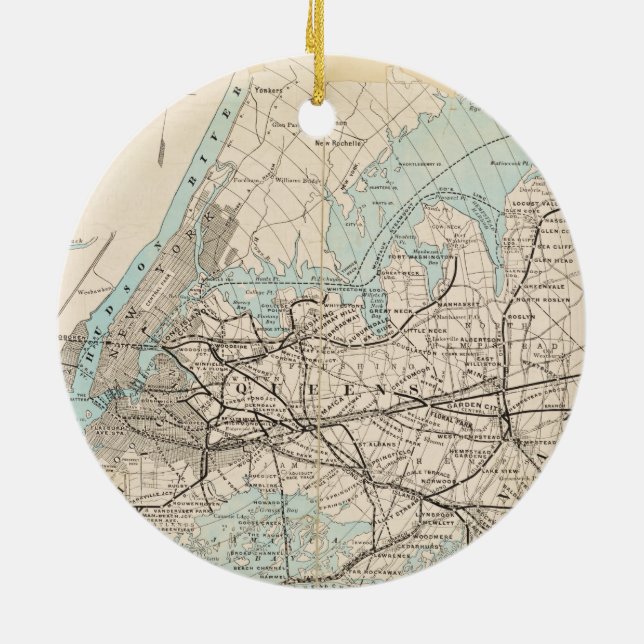 Karte von Königen, Queens, Long Island Keramik Ornament (Hinten)