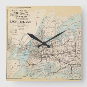 Karte von Königen, Queens, Long Island Quadratische Wanduhr