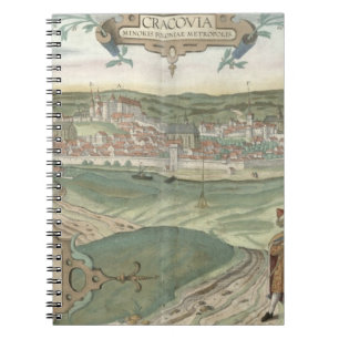 Karte von Krakau, von "Civitates Orbis Terrarum" Notizblock