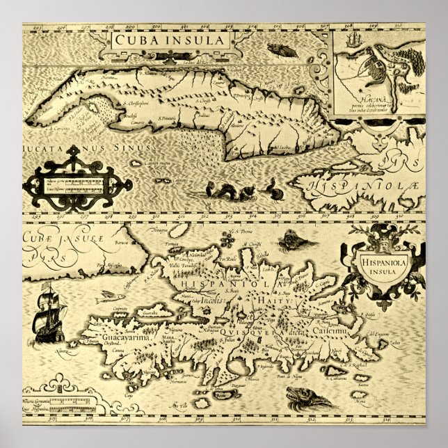 Karte von Kuba und Hispaniola Poster (Vorne)