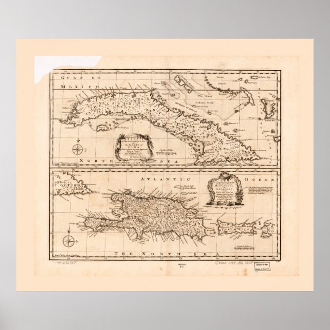 Karte von Kuba und Puerto Rico (1747) Poster (Vorne)