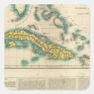 Karte von Kuba und von Bahama Inseln Quadratischer Aufkleber