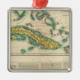 Karte von Kuba und von Bahama Inseln Silbernes Ornament