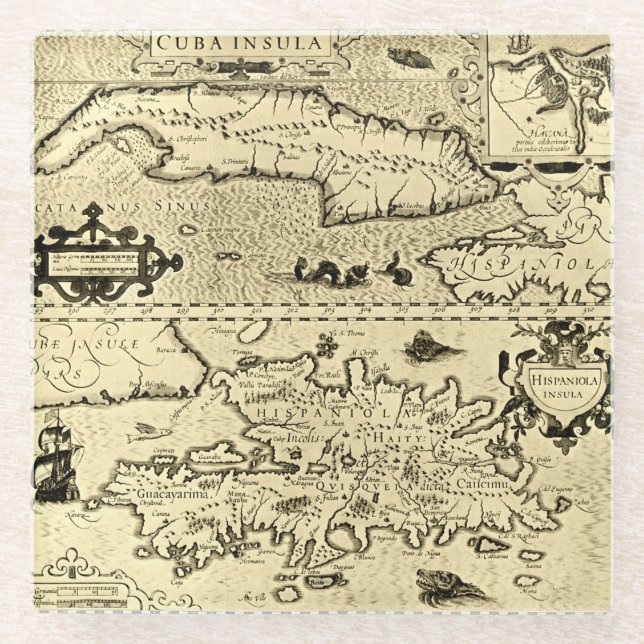 Karte von Kuba und von Hispaniola Glasuntersetzer (Vorderseite)