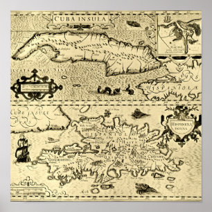 Karte von Kuba und von Hispaniola Poster
