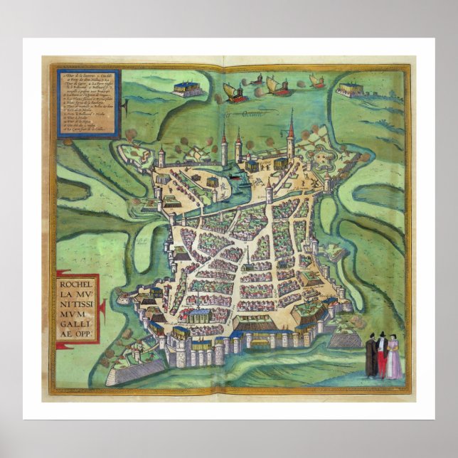 Karte von La Rochelle, von "Civitates Orbis Terrar Poster (Vorne)