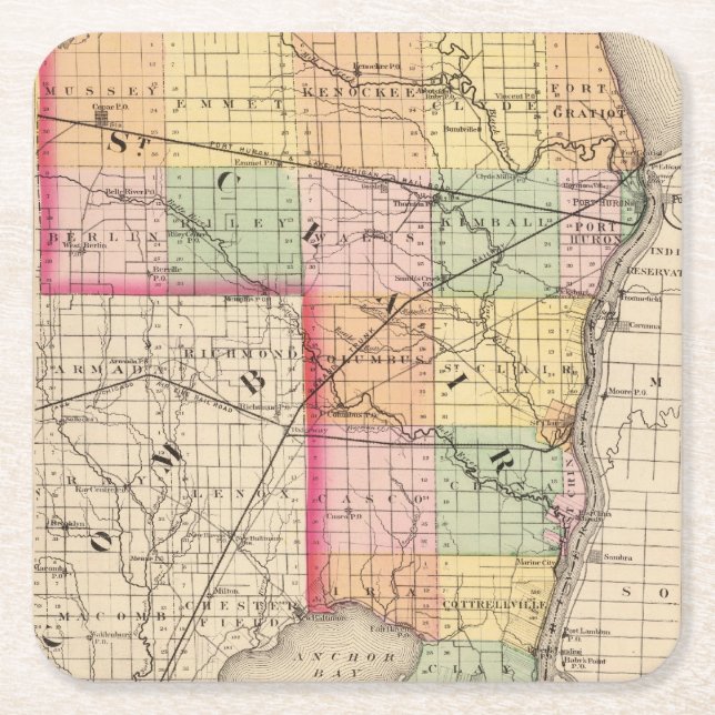 Karte von Landkreis St. Clair, Michigan Rechteckiger Pappuntersetzer (Vorderseite)