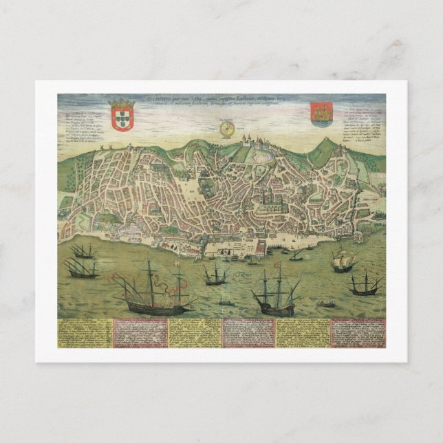 Karte von Lissabon, von "Civitates Orbis Terrarum" (Vorderseite)
