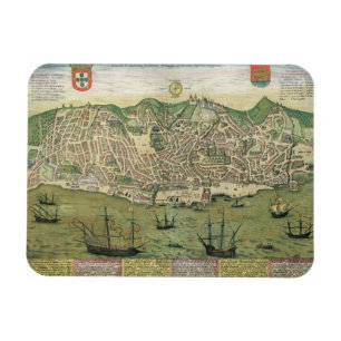 Karte von Lissabon, von "Civitates Orbis Terrarum" Magnet