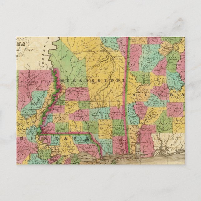 Karte von Louisiana Mississippi und Alabama (Vorderseite)
