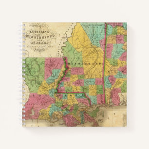 Karte von Louisiana Mississippi und Alabama Notizbuch