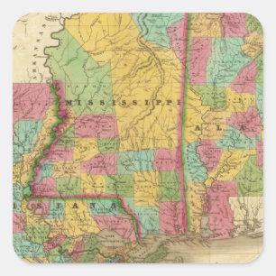 Karte von Louisiana Mississippi und von Alabama Quadratischer Aufkleber