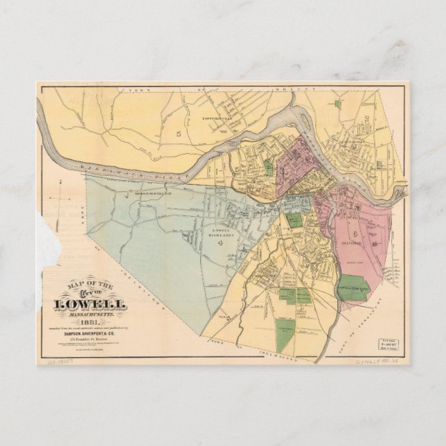 Karte von Lowell, Massachusets (1881) (Vorderseite)