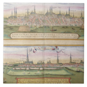 Karte von Lübeck und von Hamburg, von 'Civitates Fliese