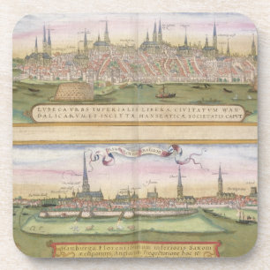 Karte von Lübeck und von Hamburg, von 'Civitates Getränkeuntersetzer