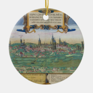 Karte von Lublin, von "Civitates Orbis Terrarum" Keramikornament