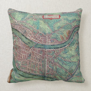 Karte von Lyon, von "Civitates Orbis Terrarum" Kissen