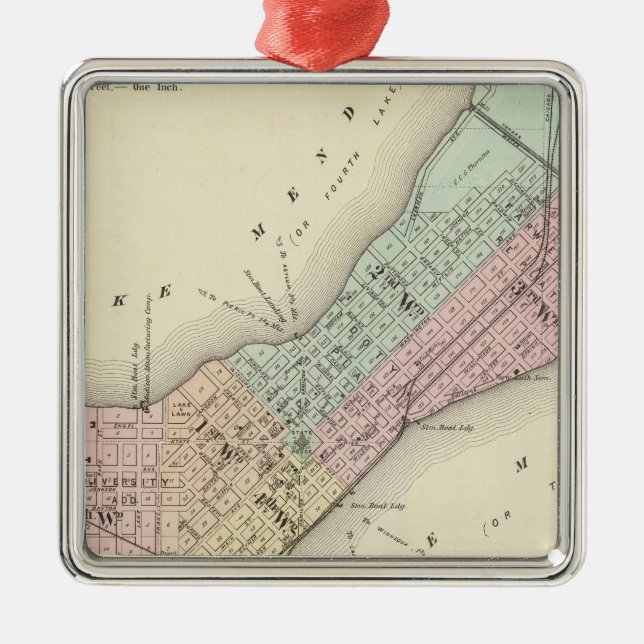 Karte von Madison, Wisconsin Ornament Aus Metall (Vorne)