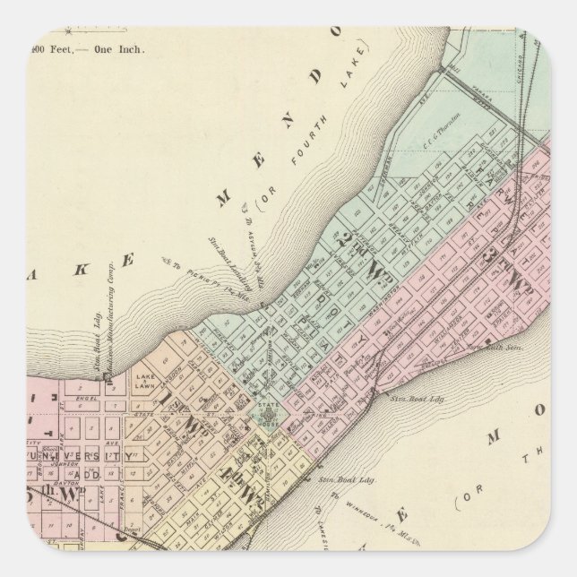 Karte von Madison, Wisconsin Quadratischer Aufkleber (Vorderseite)