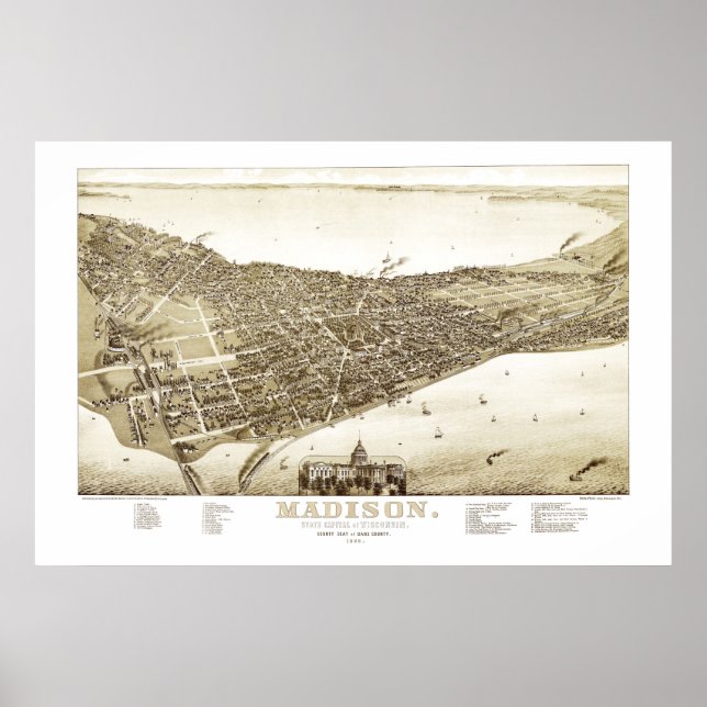 Karte von Madison, Wisconsin von 1885 Poster (Vorne)