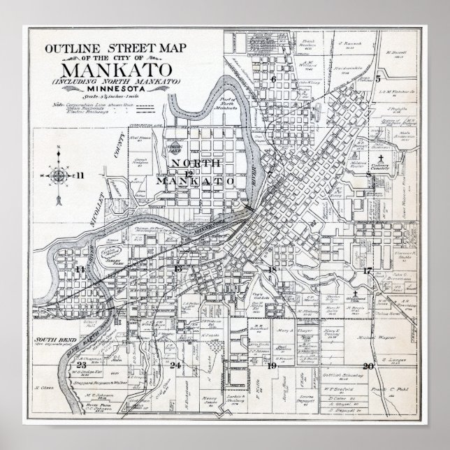 Karte von Mankato Minnesota 1914 Poster (Vorne)