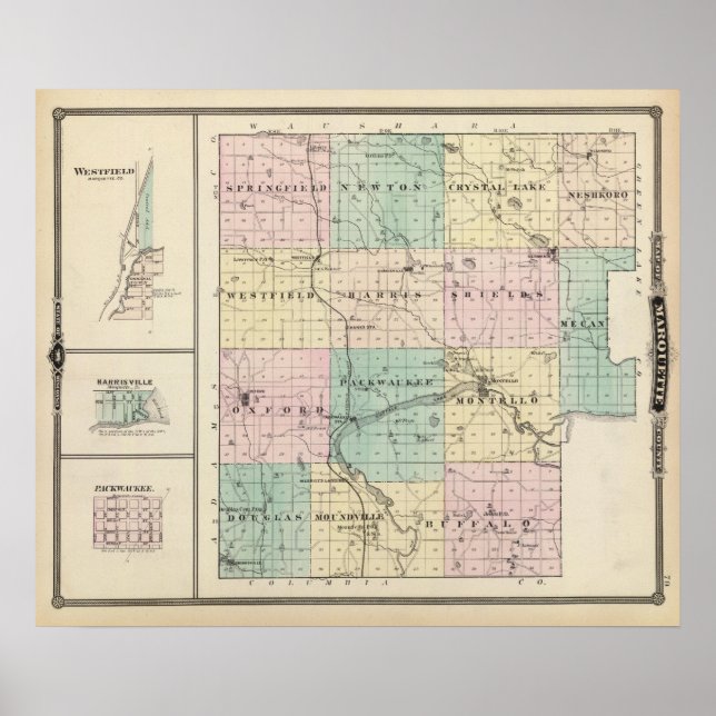 Karte von Marquette Landkreis & Westfield Poster (Vorne)