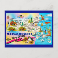 Karte von Massachusetts als Postkarte