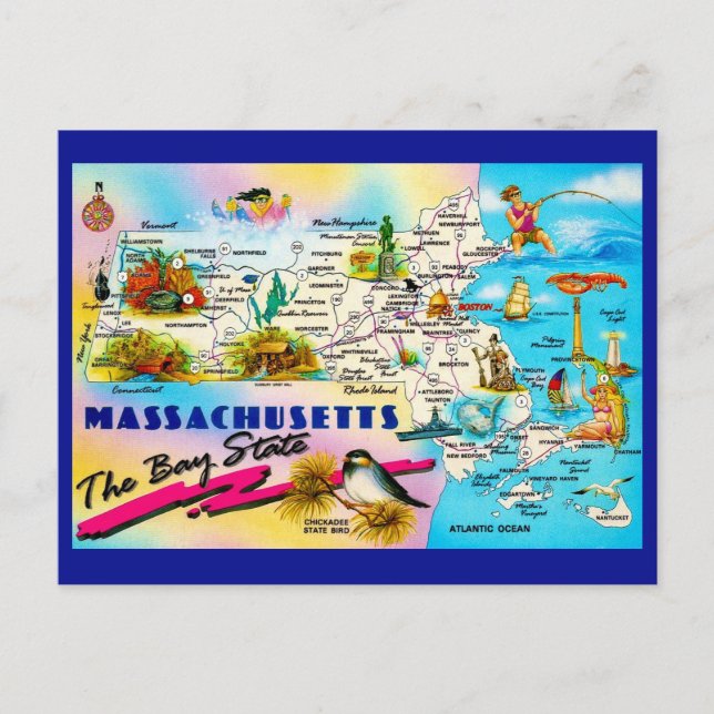 Karte von Massachusetts als Postkarte (Vorderseite)