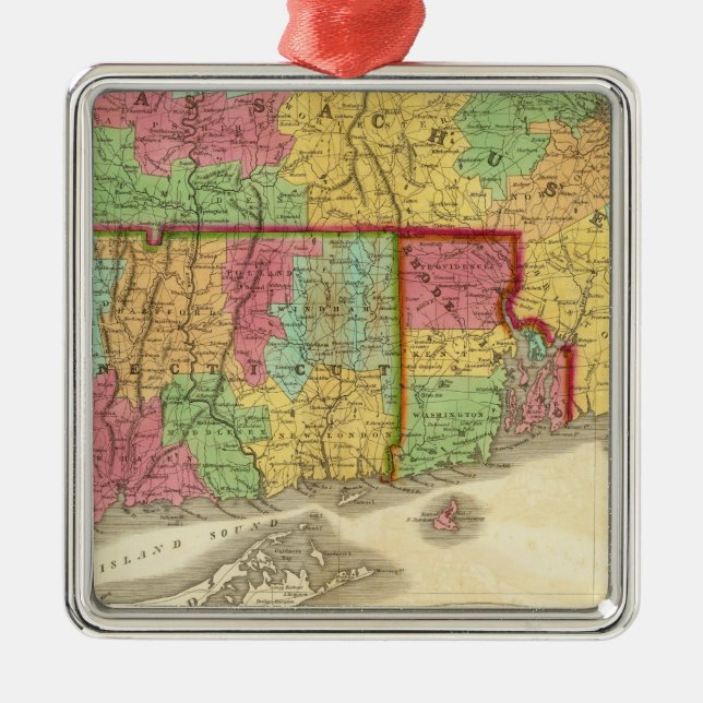 Karte von Massachusetts Connecticut und Rhode Isla Silbernes Ornament (Vorne)