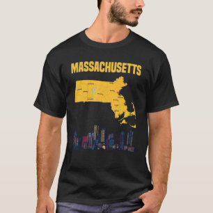 Karte von Massachusetts Staat Großstädte Boston Ci T-Shirt