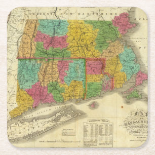 Karte von Massachusetts und von Connecticut Rechteckiger Pappuntersetzer