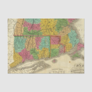 Karte von Massachusetts und von Connecticut Seidenpapier
