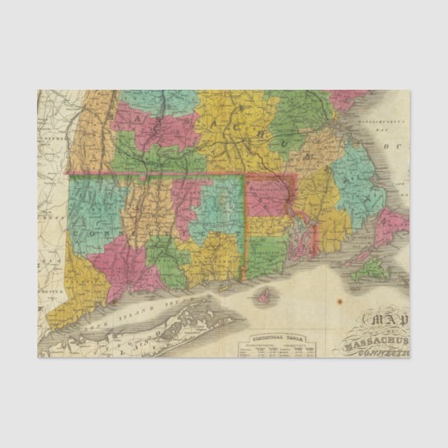 Karte von Massachusetts und von Connecticut Seidenpapier (Vorderseite)