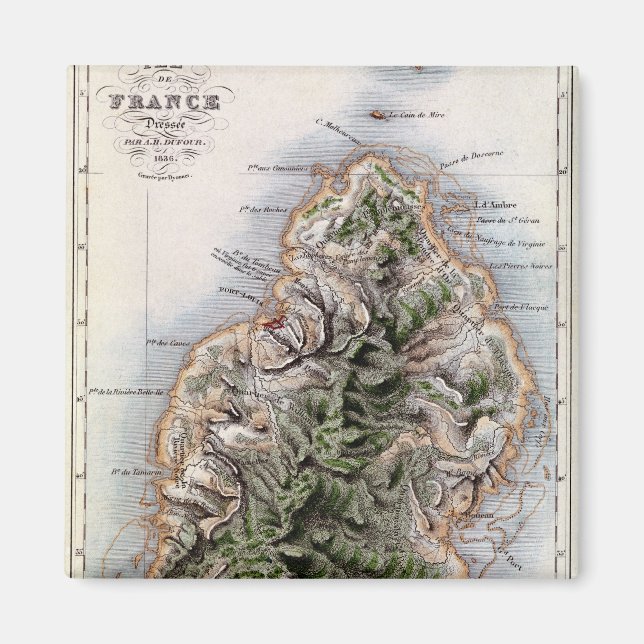 Karte von Mauritius, Abbildung "Paul et Virginie" Magnet (Vorne)