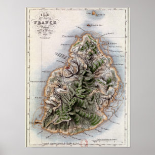 Karte von Mauritius, Illustration 'Paul und Poster