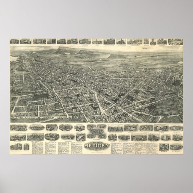 Karte von Meriden Connecticut von 1918 Poster (Vorne)