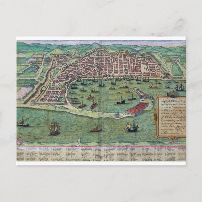 Karte von Messina, von "Civitates Orbis Terrarum"  (Vorderseite)
