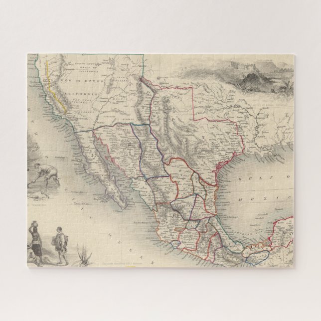 Karte von Mexiko, Kalifornien und Texas (Horizontal)
