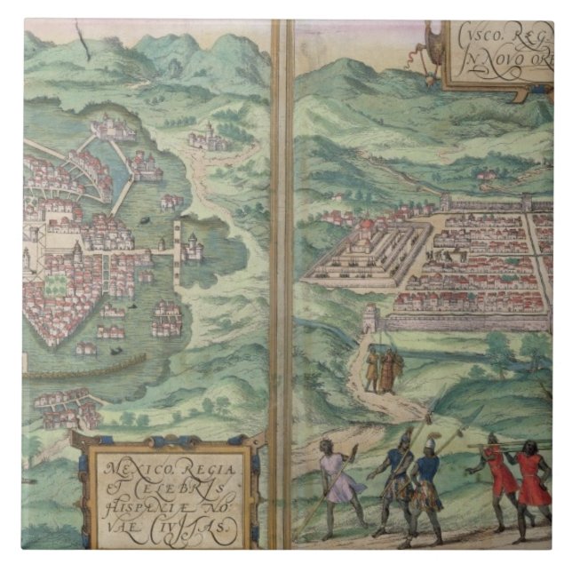 Karte von Mexiko und von Cuzco, von 'Civitates Fliese (Vorderseite)