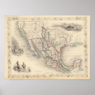 Karte von Mexiko, von Kalifornien und von Texas Poster